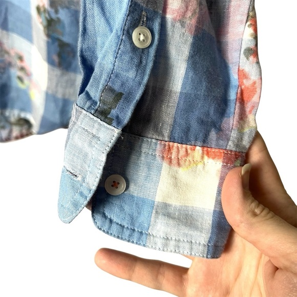 Joules Jeanne Print Blue Gingham Floral Linen Button Up Shirt Classic Fem Size 8 - Picture 3 of 9